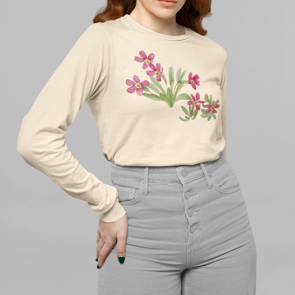 Alpine Primrose Vintage Floral Print Long Sleeve Graphic Tee T-shirt S M L XL